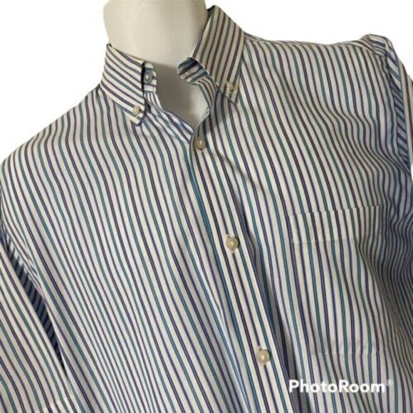 Tailorbyrd Men's Shirt Medium Blue Stripe Cotton Short Sleeve - Picture 2 of 5